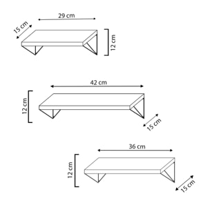 Set de 3 estantes de pared Amaro metal negro y madera de Paulownia