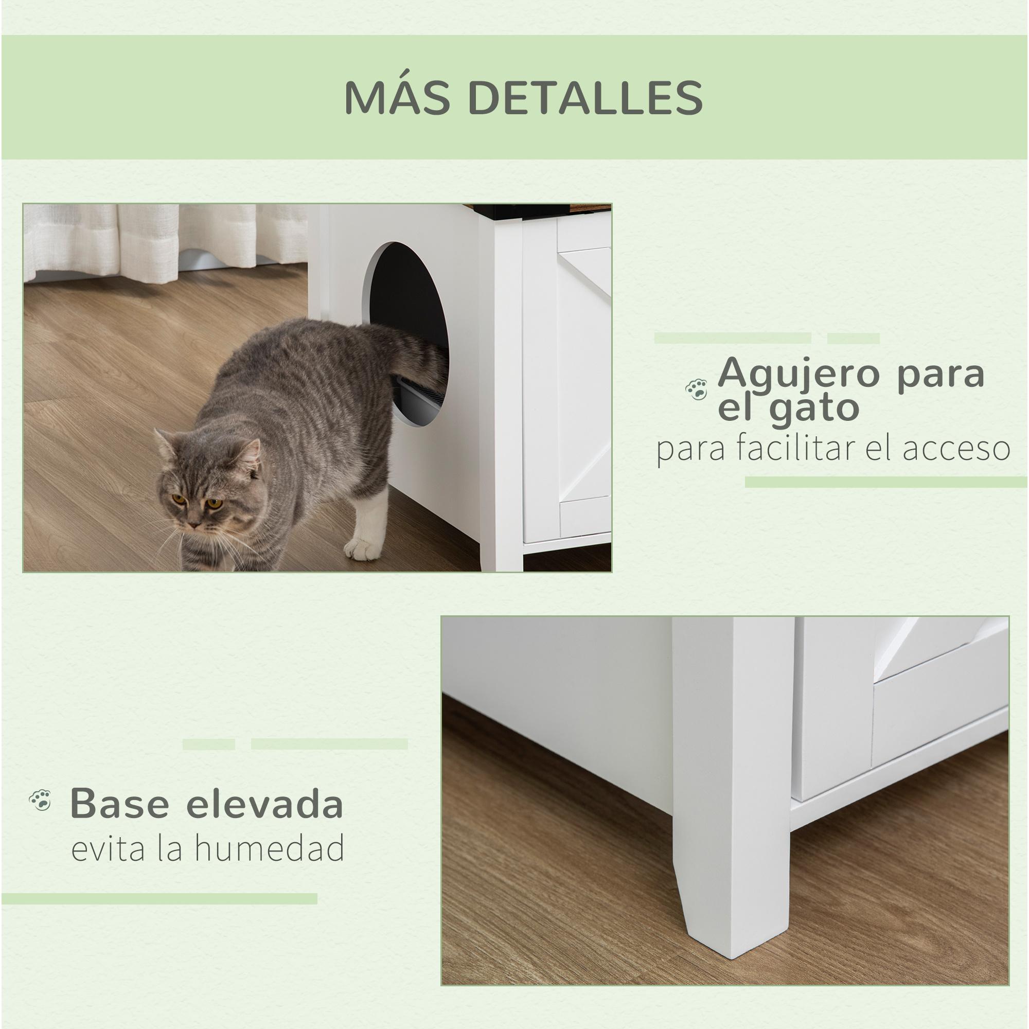 Arenero para Gatos Madera con Armario de Almacenaje Puerta Corredera 109x51x52cm