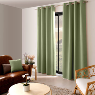 Rideau occultant fil noir avec 8 œillets - Vert Olive