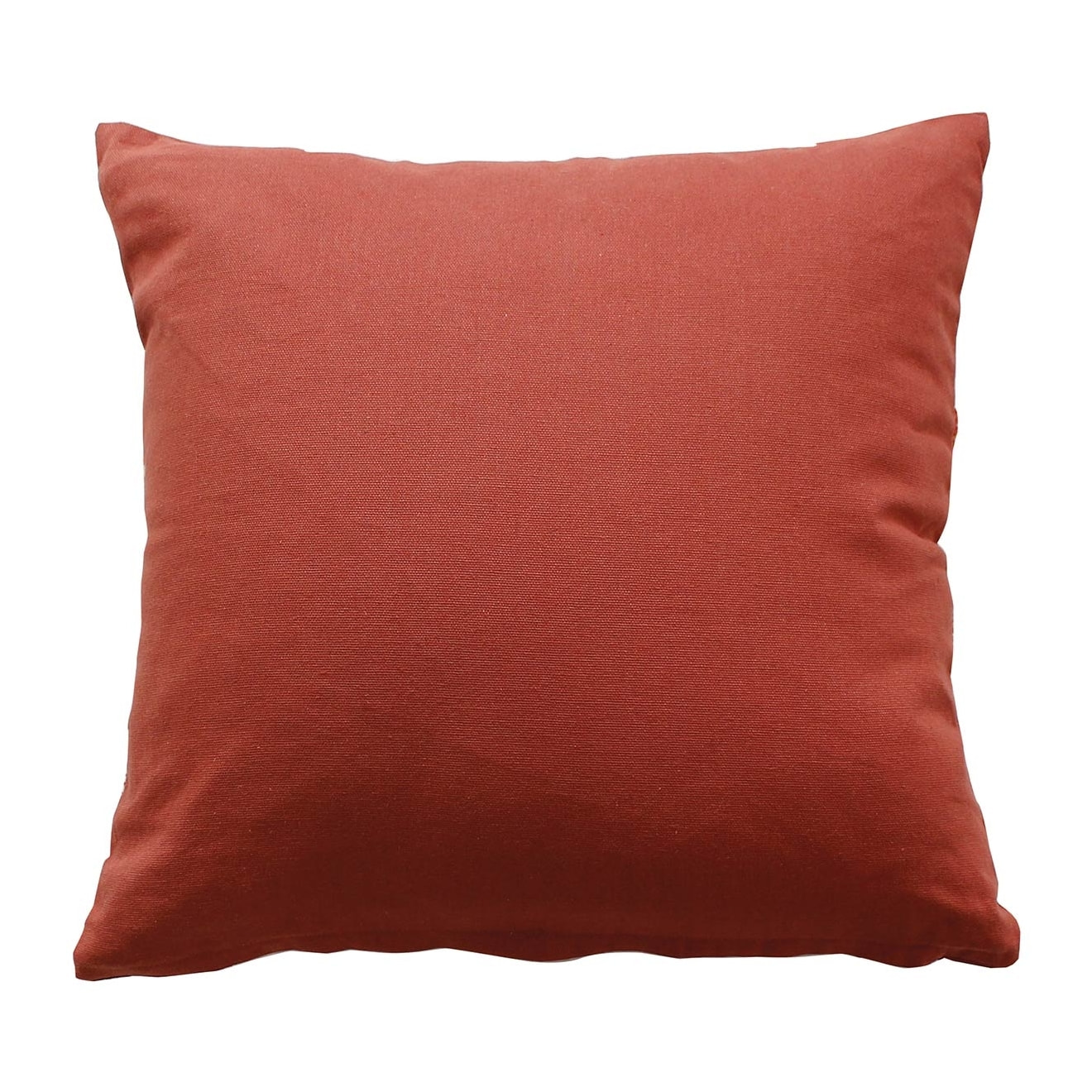 Coussin déhoussable aux broderies  - Effet laine - Brique