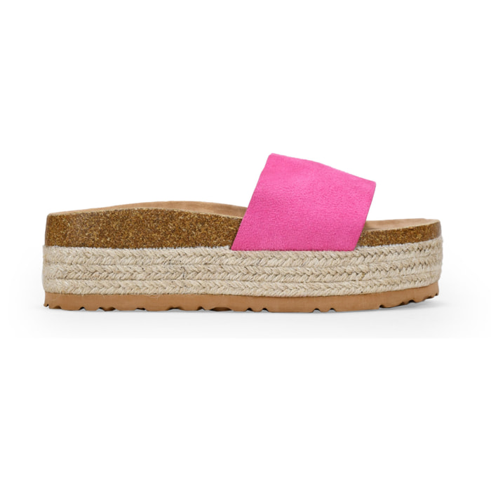 Sandalias rosa con plataforma de esparto