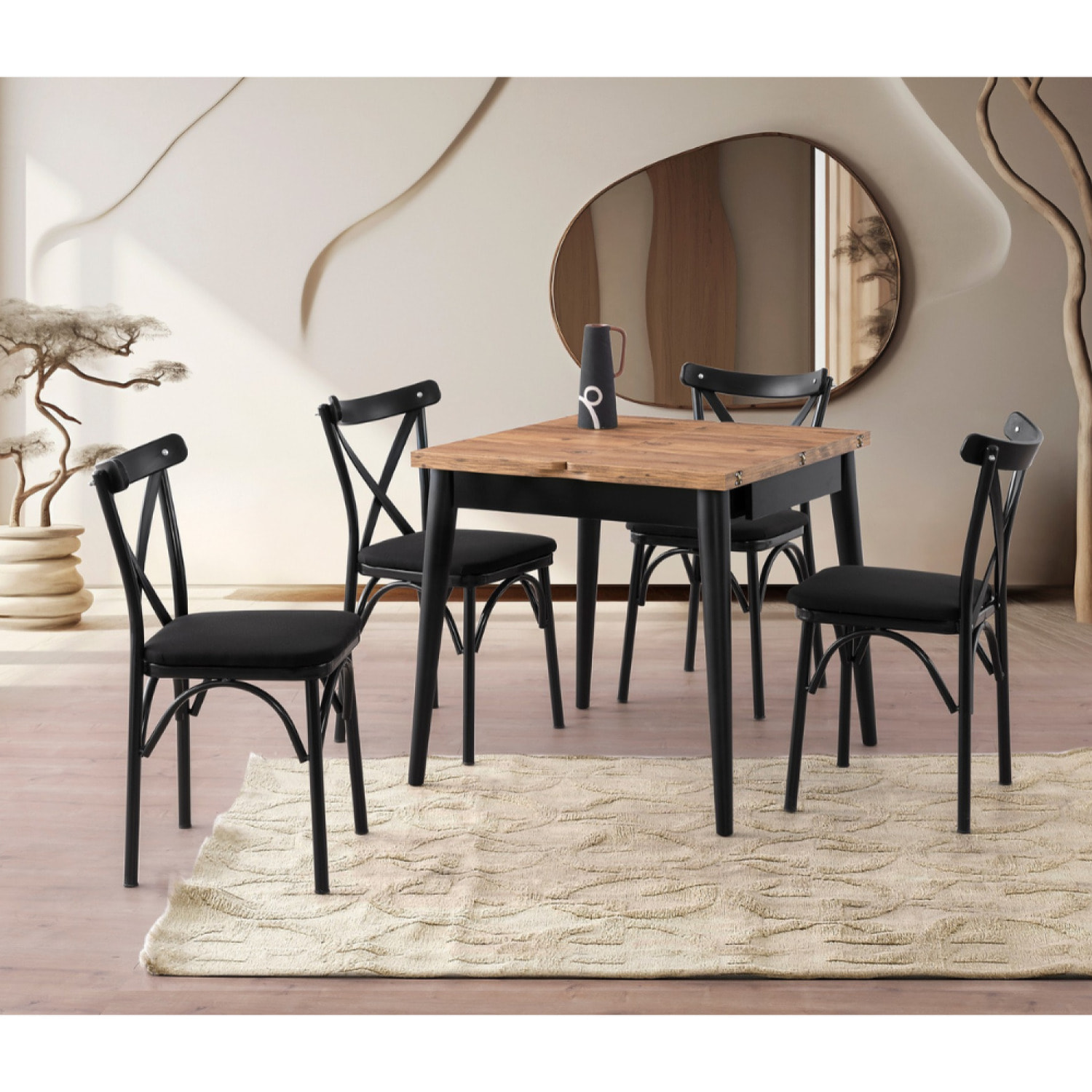 TAVUA - Table à manger extensible 4 personnes marbre noir 80 cm