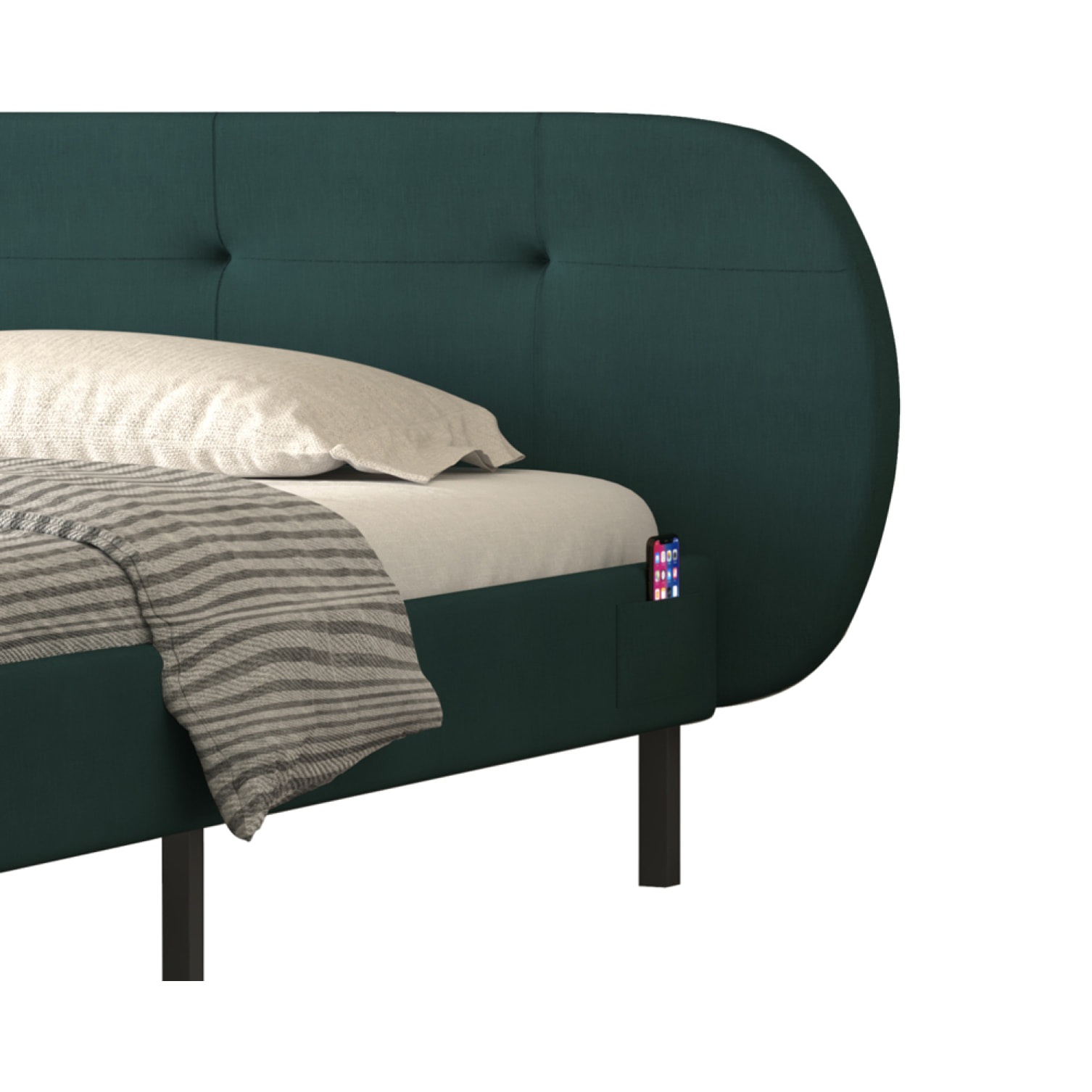 RENO Lit capitonné 140x190cm vert avec tête de lit et sommier