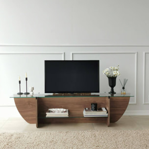Mobile porta TV Kasuga, Credenza da soggiorno, Armadio basso per TV, Base parete attrezzata, 158x35h40 cm, Noce