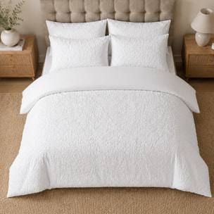 Parure housse de couette 100% microfibre jacquard organique végétal blanc - FOLIA