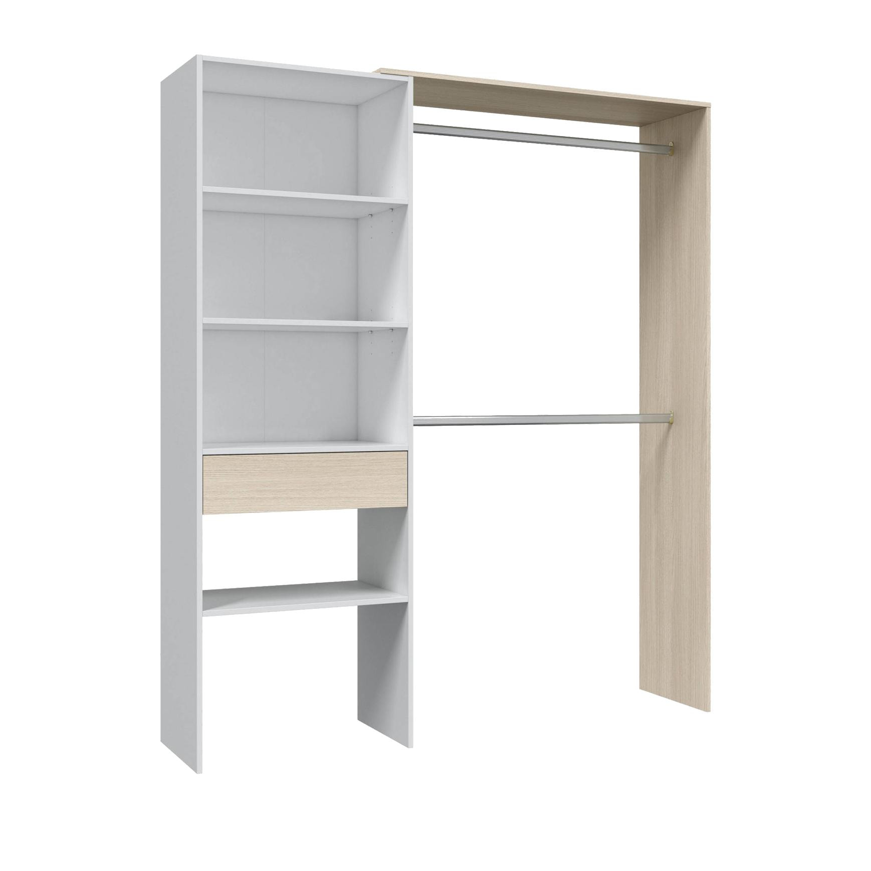 Guardaroba Miramar, Struttura per cabina armadio, Armadio aperto senza ante, Cabina armadio, cm 158x40h187, Bianco e Rovere