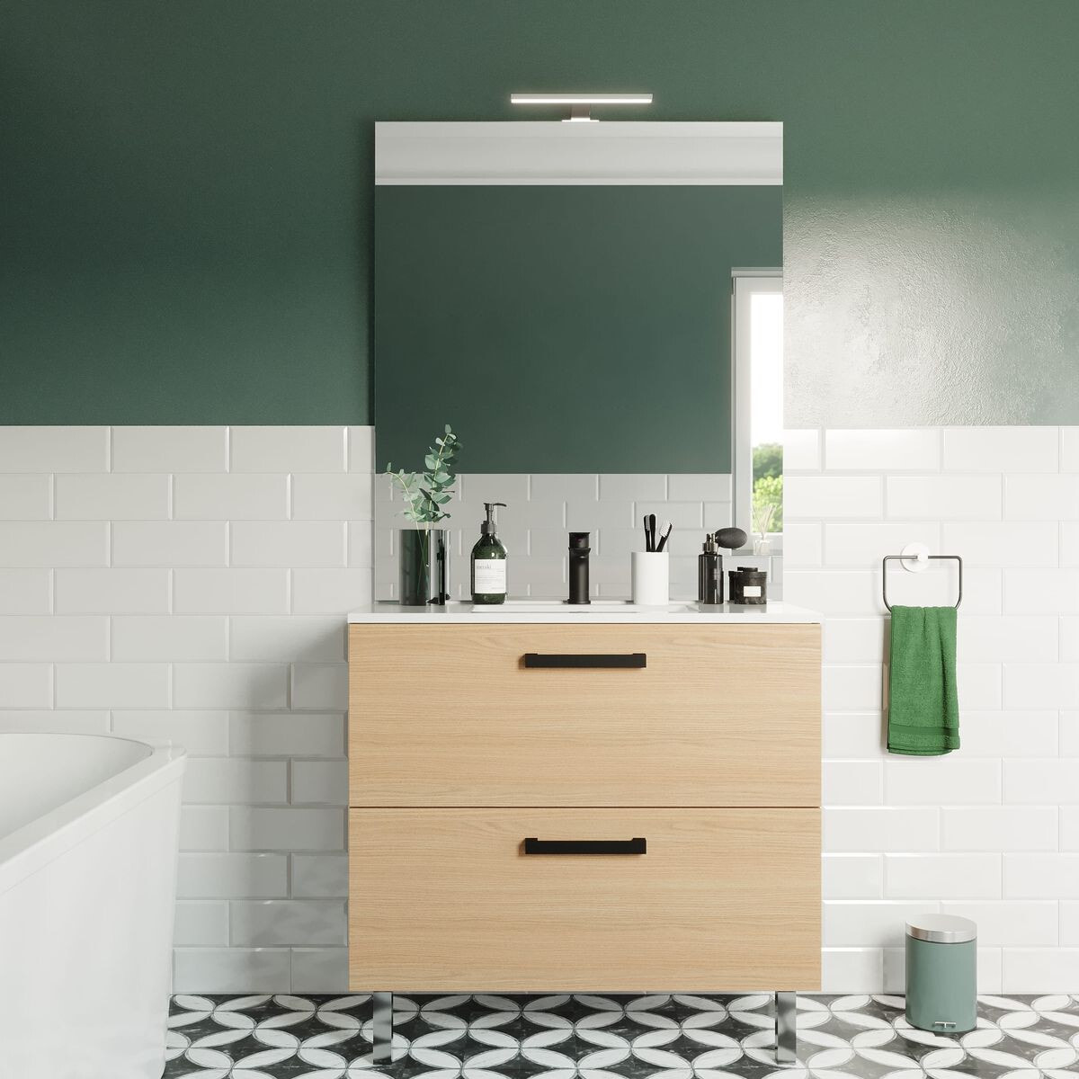 Meuble salle de bain vasque intégrée 2 tiroirs + miroir - CHELSEA