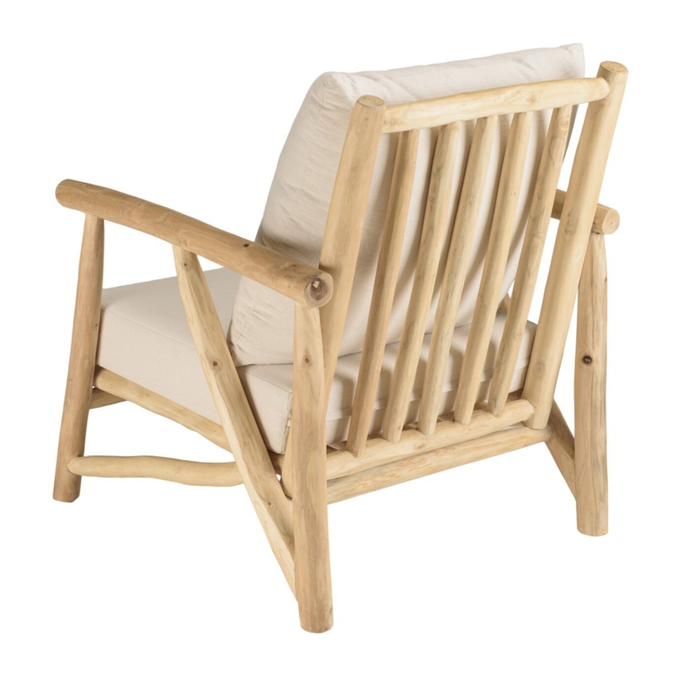 WILL - Fauteuil MADURA en branches de teck naturel coussins blancs