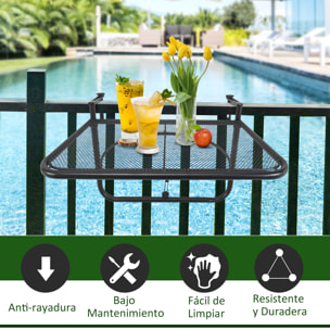 Mesa Colgante de Balcón con Brazo Regulable y Altura Ajustable en 3 Posiciones Marco Metálico Carga Máx. 30 kg 60x56x50 cm Negro