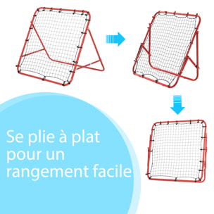 Filet de rebond pliable inclinaison réglable - piquets d'ancrage inclus - filet PE noir métal époxy rouge