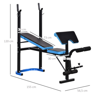 Banco de Musculación Multifuncional Banco de Pesas con Soporte para Barra y Respaldo Ajustable para Entrenamiento Completos de Cuerpo en Casa Gimnasio Negro y Azul