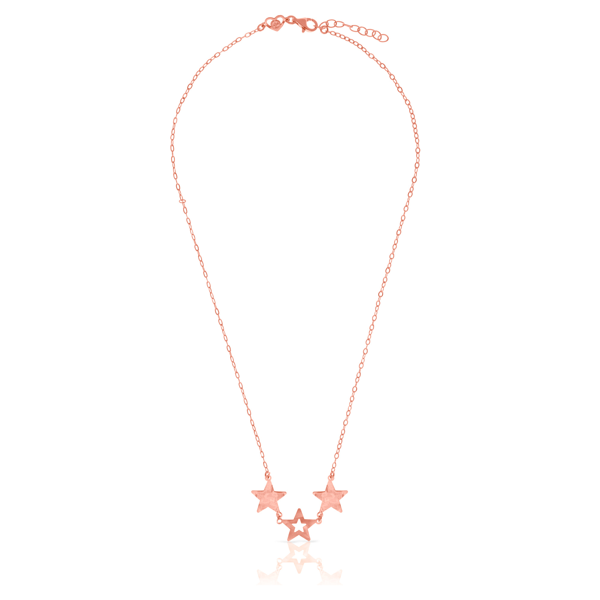 FIRENZE SILVER. AquaStel Collar Plata de Ley 925. Estrella contorneada y dos estrellas laminadas.Motivo forma de corazón junto al cierre. Baño galvanizado oro rosa 24K.