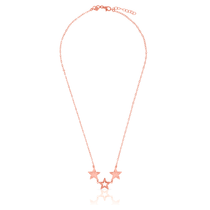 FIRENZE SILVER. AquaStel Collar Plata de Ley 925. Estrella contorneada y dos estrellas laminadas.Motivo forma de corazón junto al cierre. Baño galvanizado oro rosa 24K.