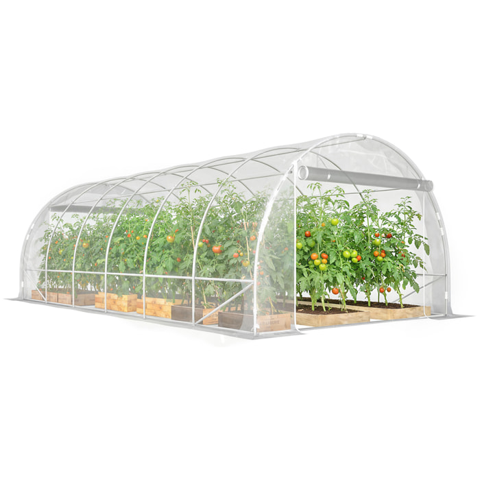 Invernadero de Exterior 6x3x2 m, Invernadero de Túnel con 2 Puertas Enrollables, Marco de Acero Galvanizado y Cubierta de PE 150g/m², Anti-UV, Impermeable, para Cultivos, Transparente