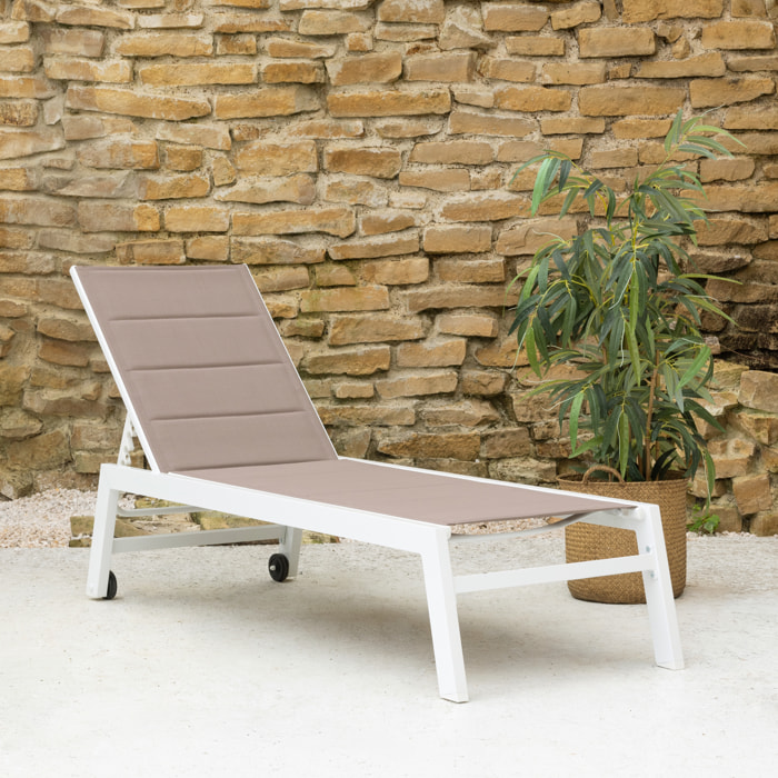 Bain de soleil BARBADOS en textilène taupe - aluminium blanc
