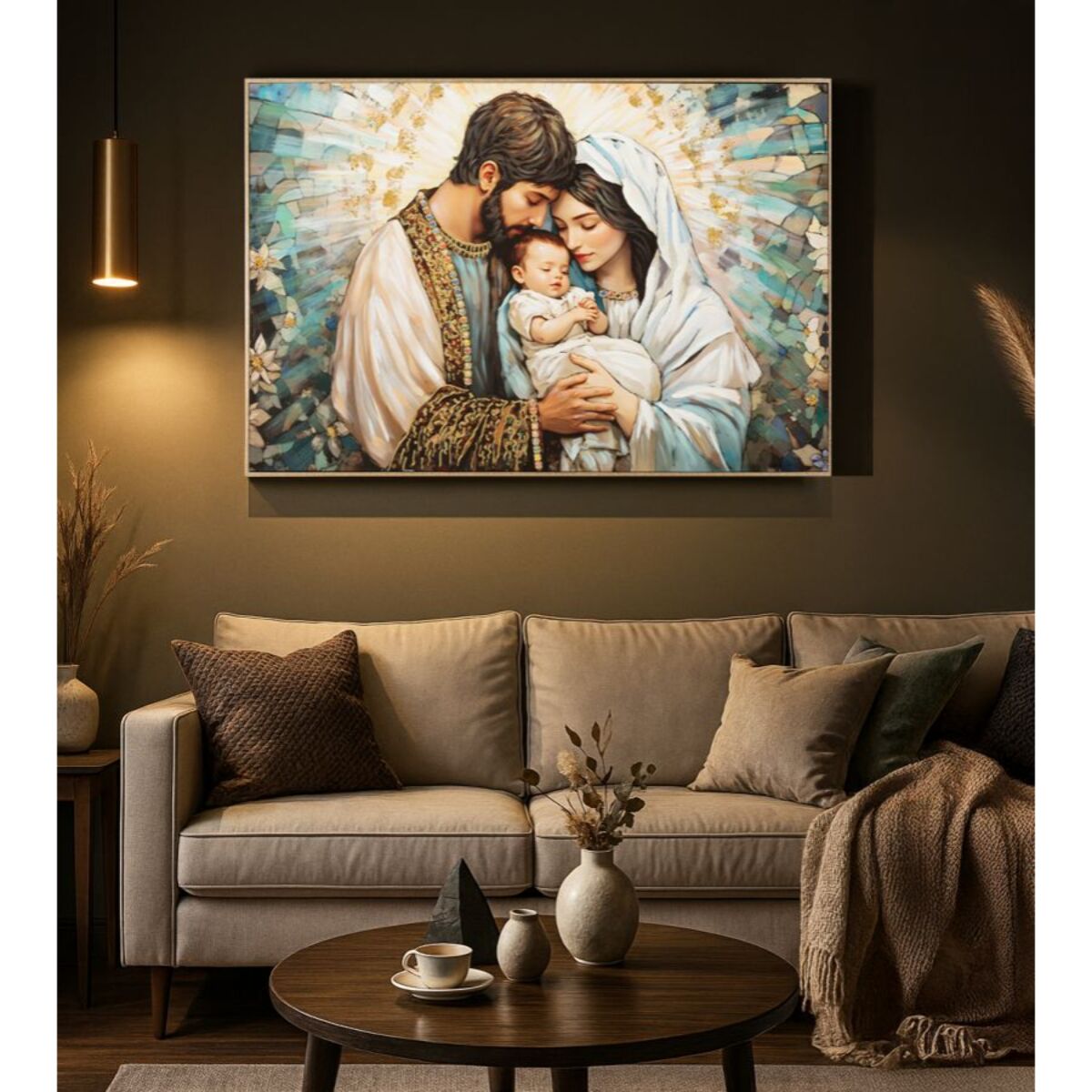 STAMPA DIPINTA SU TELA LACCATA NATIVITA' C/CORNICE CM 122X4X82