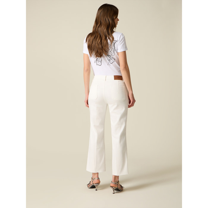 Oltre - Pantaloni cropped in drill misto cotone - Bianco