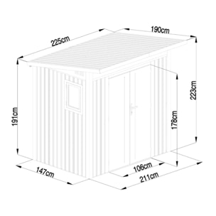 Abri de jardin métal Anthracite Alu 3m² + kit d'ancrage