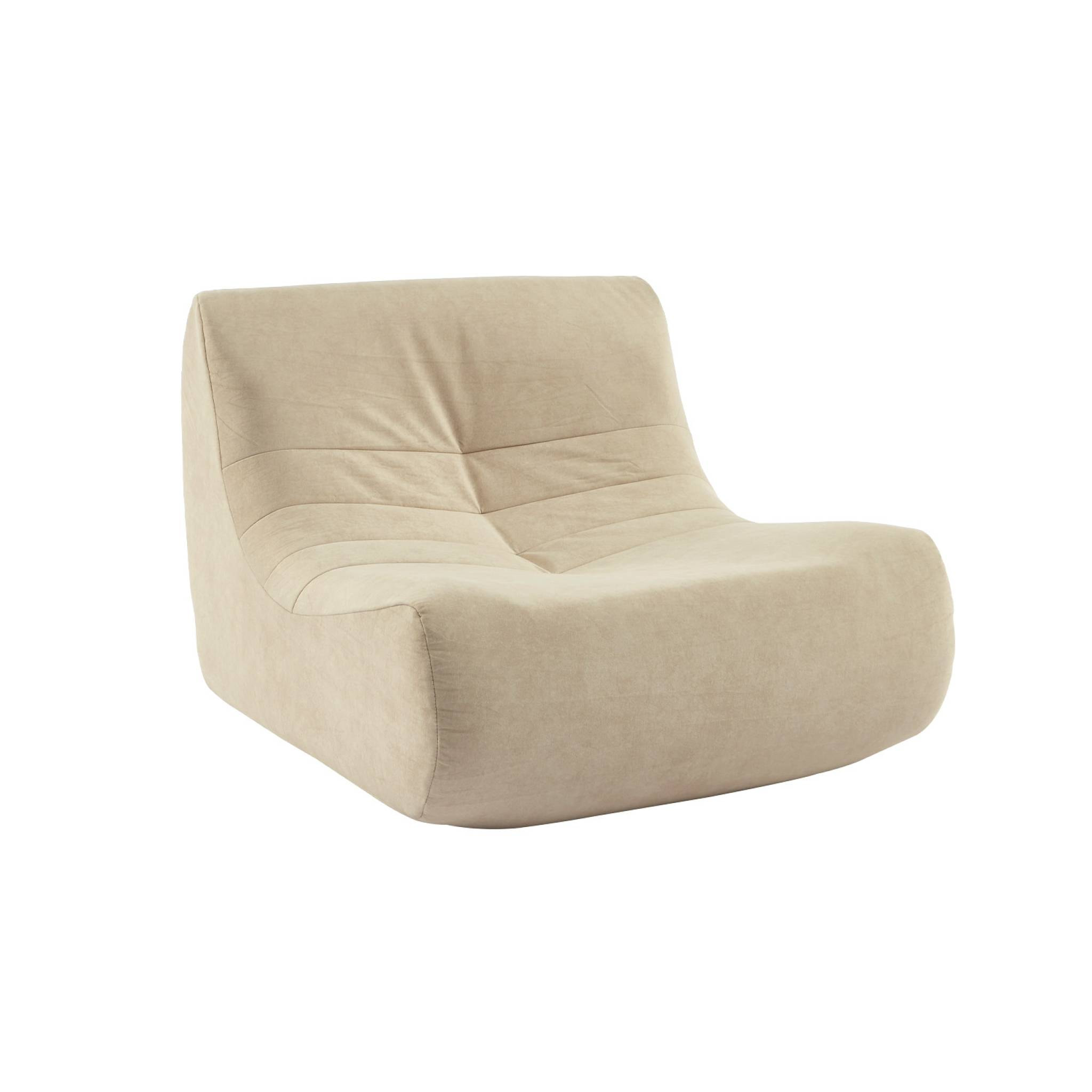 Fauteuil chauffeuse en velours style contemporain 3 places beige