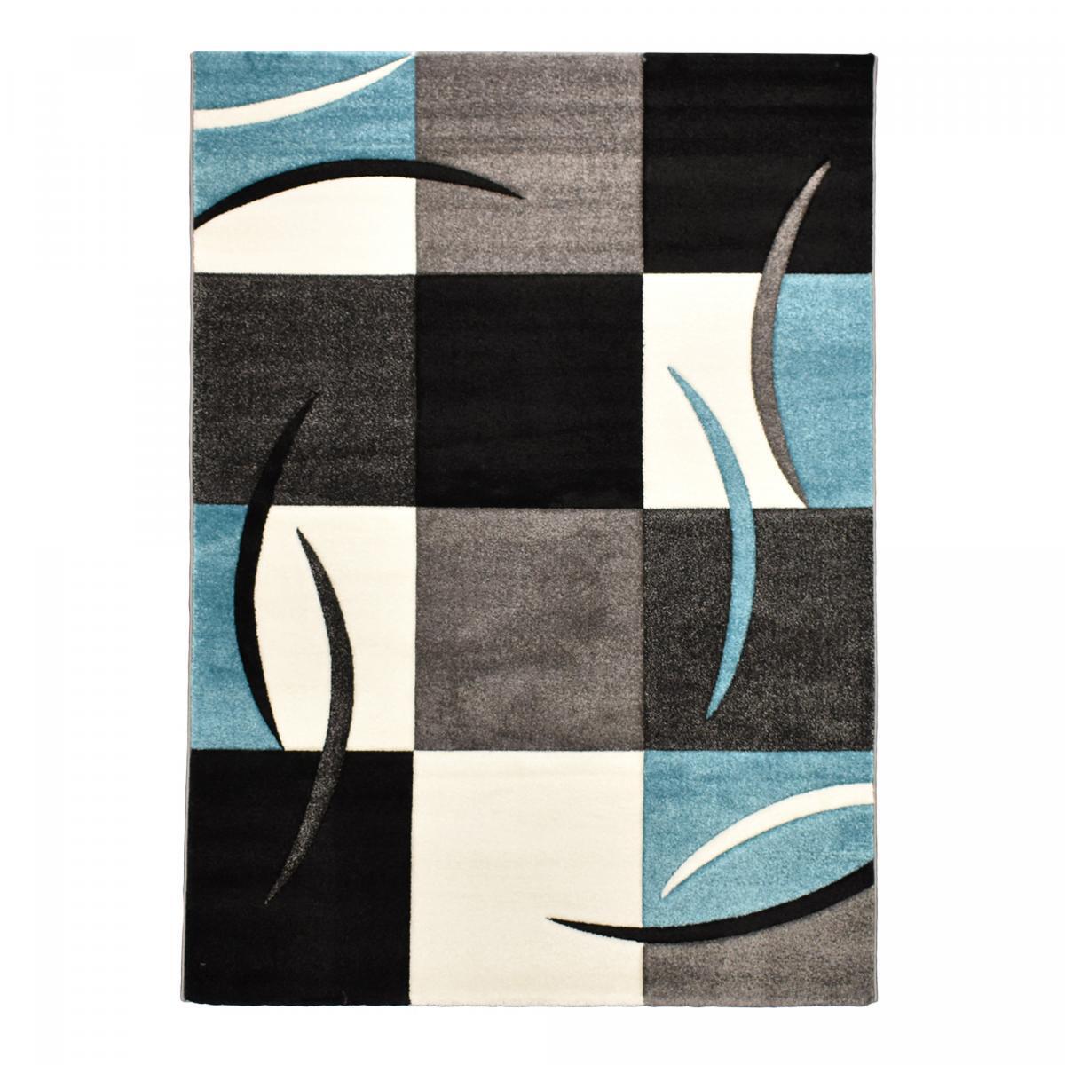 tapis chambre 80x150 tissé bleu rectangle motif géométrique ABSTRATA