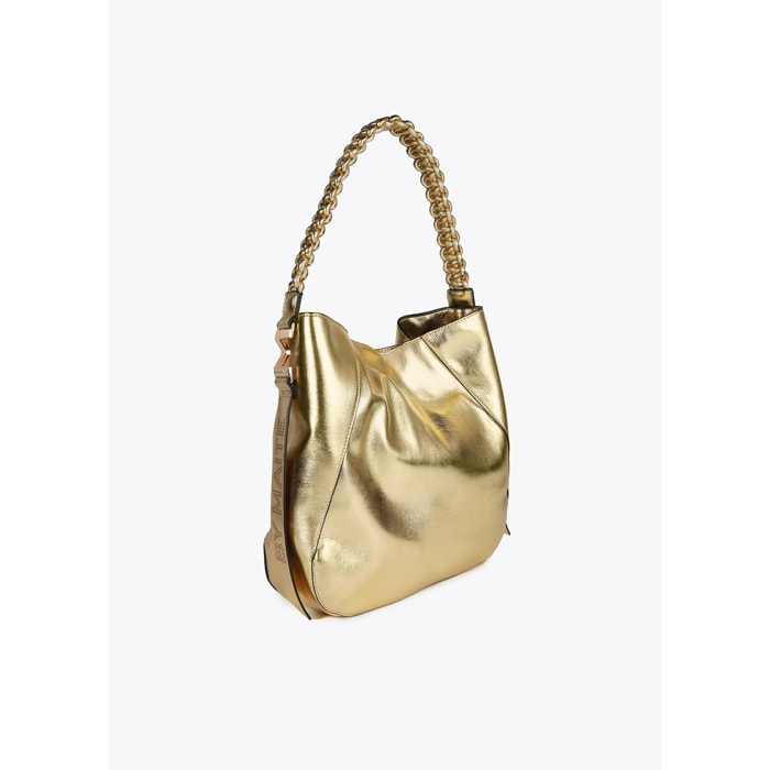 Shopper con Manico Intrecciato Effetto Pelle