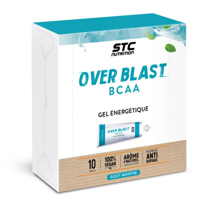 STC NUTRITION - Over Blast BCAA - Gel énergie efforts intenses - longues distances - Augmente la résistance musculaire - Goût Menthe - Sans Gluten - 60 kcal par dosette
