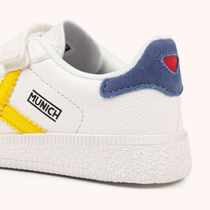 Zapatillas Infantiles Blancas con Velcro y Detalles en Amarillo y Azul MUNICH MINI BARRU VCO 16