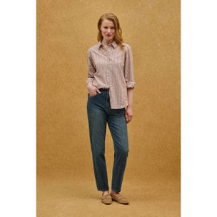 Camicia cotolino a righe terracotta regular fit con ricamo Polo Club