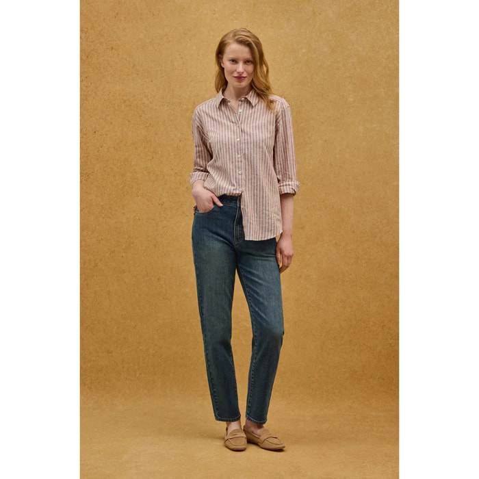 Camicia cotolino a righe terracotta regular fit con ricamo Polo Club