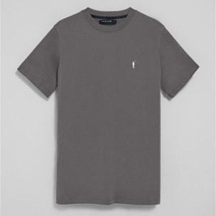 Camiseta gris asfalto con cuello redondo y bordado Rigby Go