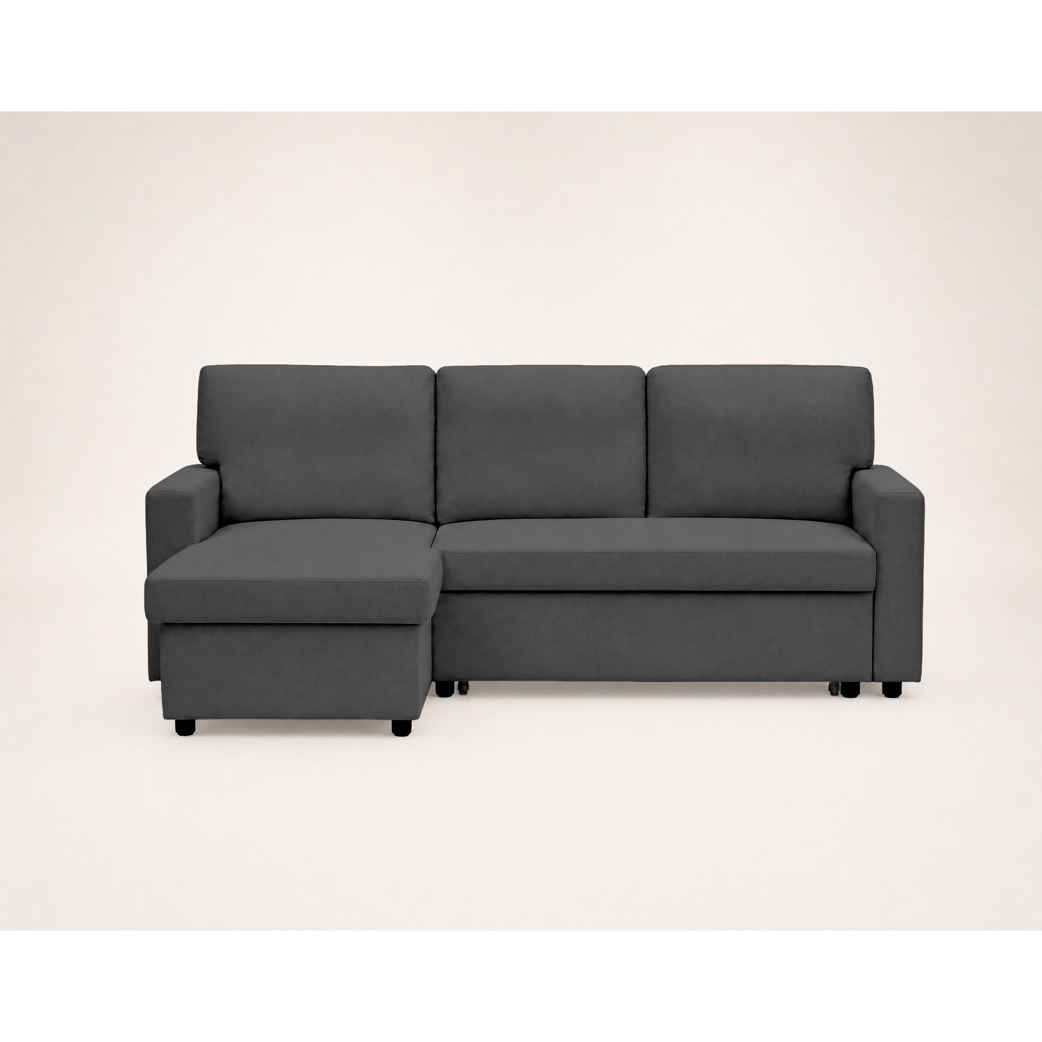 Meiya - canapé d'angle réversible 4 places convertible avec coffre en tissu - Gris foncé