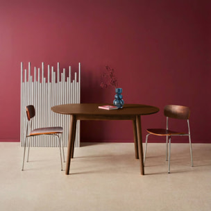 Table à manger ovale extensible bois d'hévéa et placage chêne noyer 4-6 places - 110 / 140 x 100 x 75 cm - Lisa