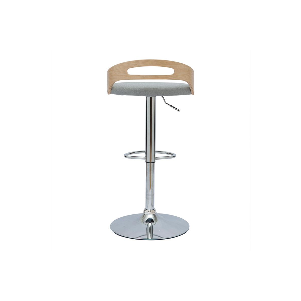 Tabouret de bar réglable design bois clair et tissu gris clair MANO