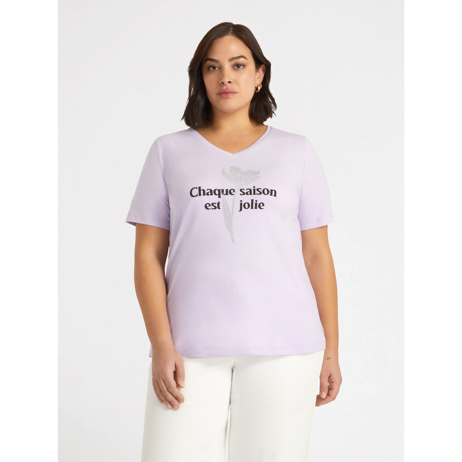 Fiorella Rubino - Camiseta con escritura y flor. - Violeta