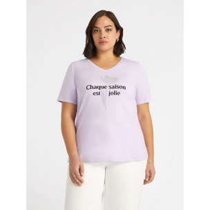 Fiorella Rubino - Camiseta con escritura y flor. - Violeta