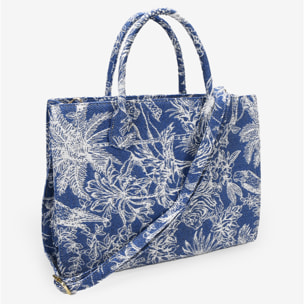 Bolso shopper azul en canvas estampado