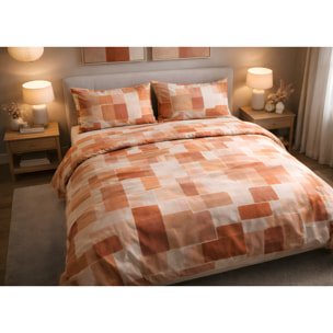 Parure Copripiumino 100% Cotone Made In Italy Fantasia Geometrica Disegno Brick Arancio
