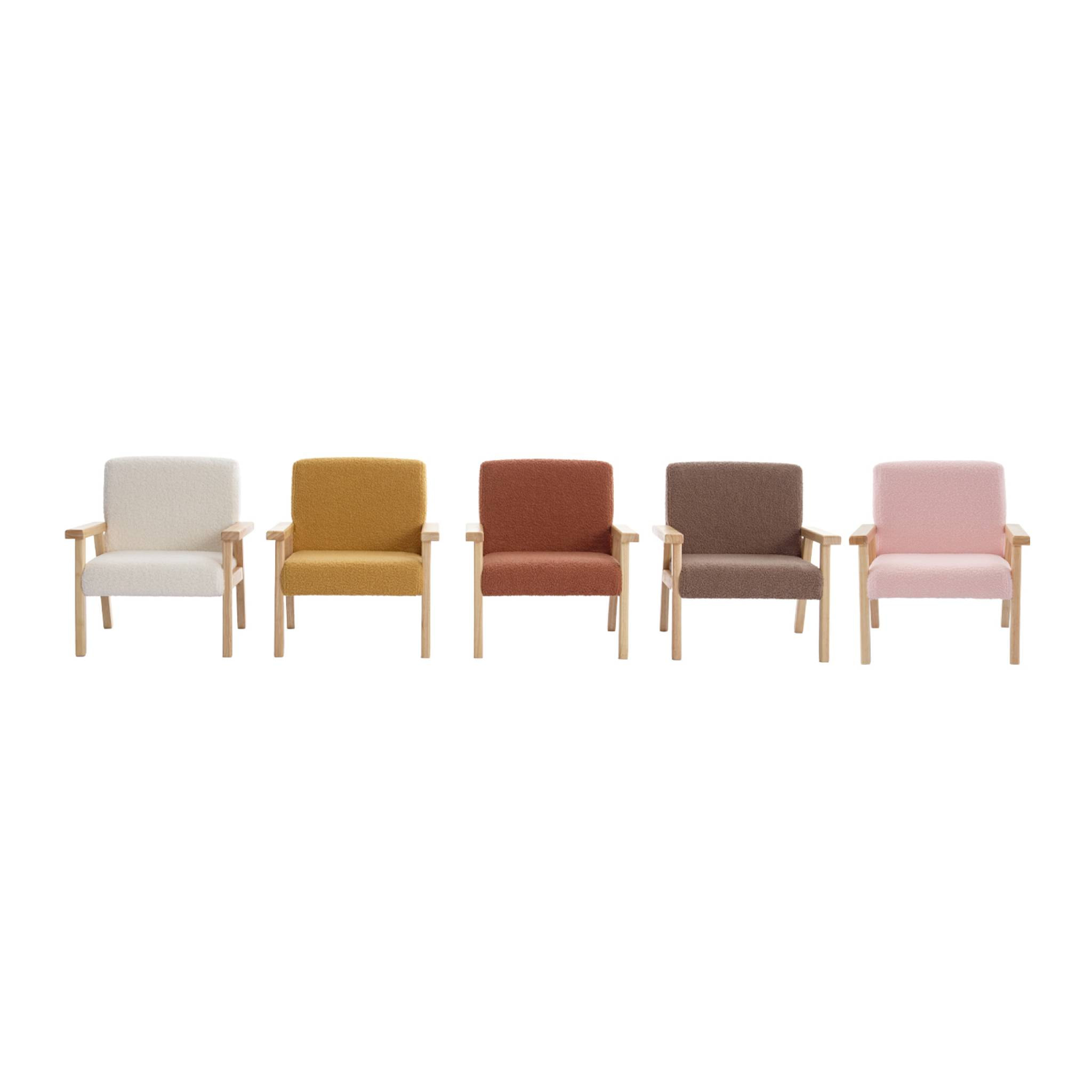 Fauteuil enfant en bois et tissu bouclette blanc. ISAK L 47 x P 43.5 x H 50cm