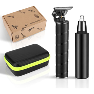 Kit 2 en 1 con recortador perfilador para pelo y barba + afeitadora de pelo para nariz. Con juego de accesorios. Batería recargable.