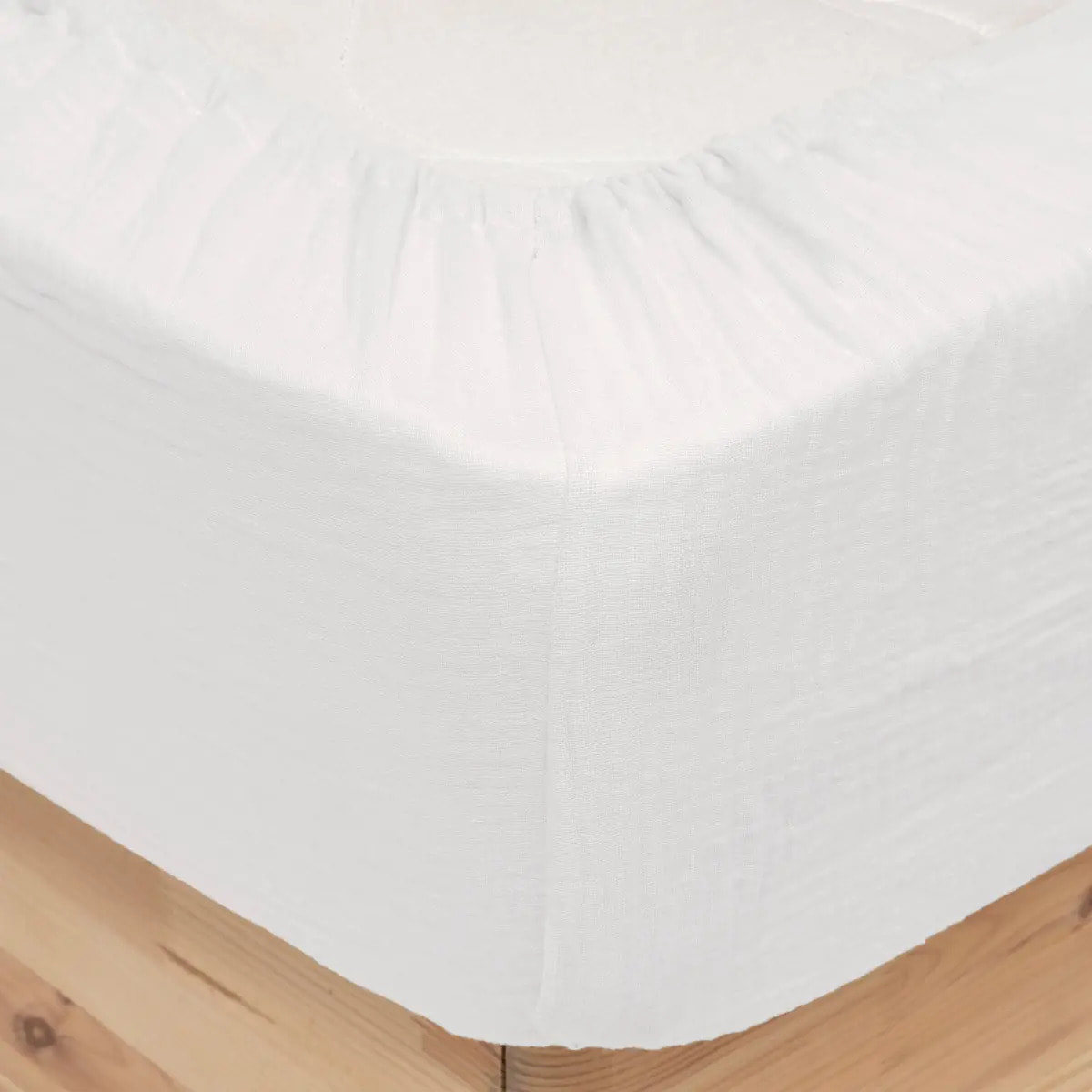 Drap housse "Flora" gaze de coton blanc 160x200cm