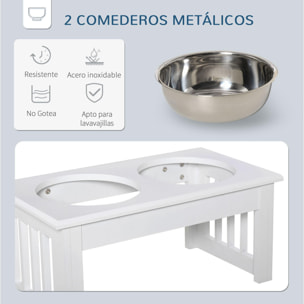 Comedero para Perros de Acero y MDF 44x24x15 cm Blanco