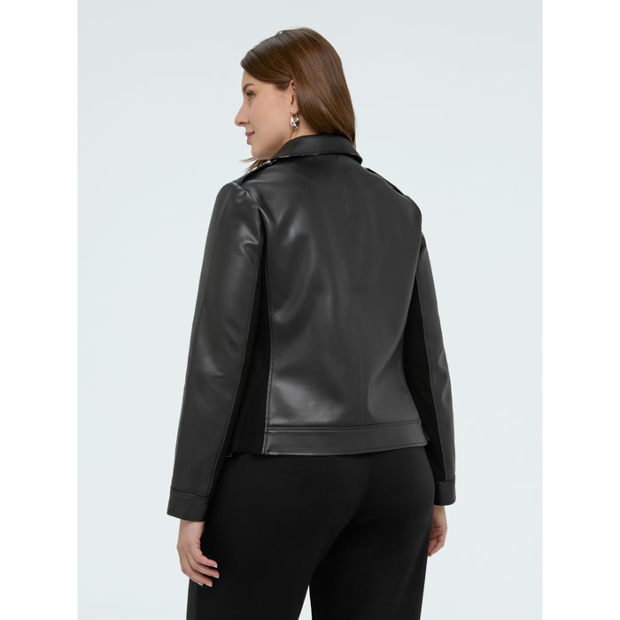 Fiorella Rubino - Chaqueta biker con detalles a rayas - Negro