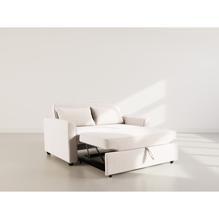 Ernest - Canapé droit 2 places convertible en velours côtelé - Beige