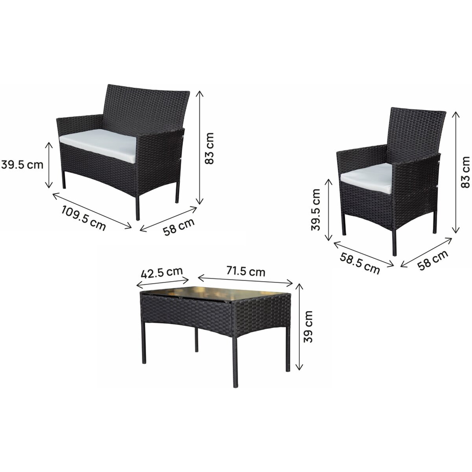 Salon de jardin en résine tressée "Toronto" - 4 places - Noir
