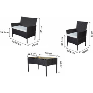 Salon de jardin en résine tressée "Toronto" - 4 places - Noir