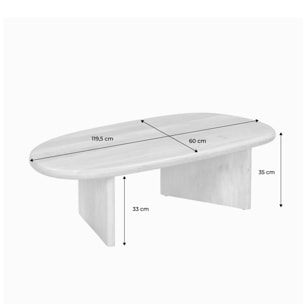 Table basse ovale bois de manguier naturel. L 119.5 x P 60 x H 35cm