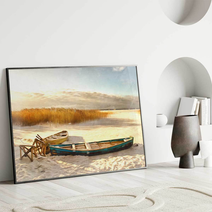 Affiche encadrée barques sur sable Affiche + cadre en métal - Noir