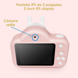 Cámara infantil A1 de fotos y video. Diseño Rana. 20mpx y video HD. Cámara trasera para selfies.