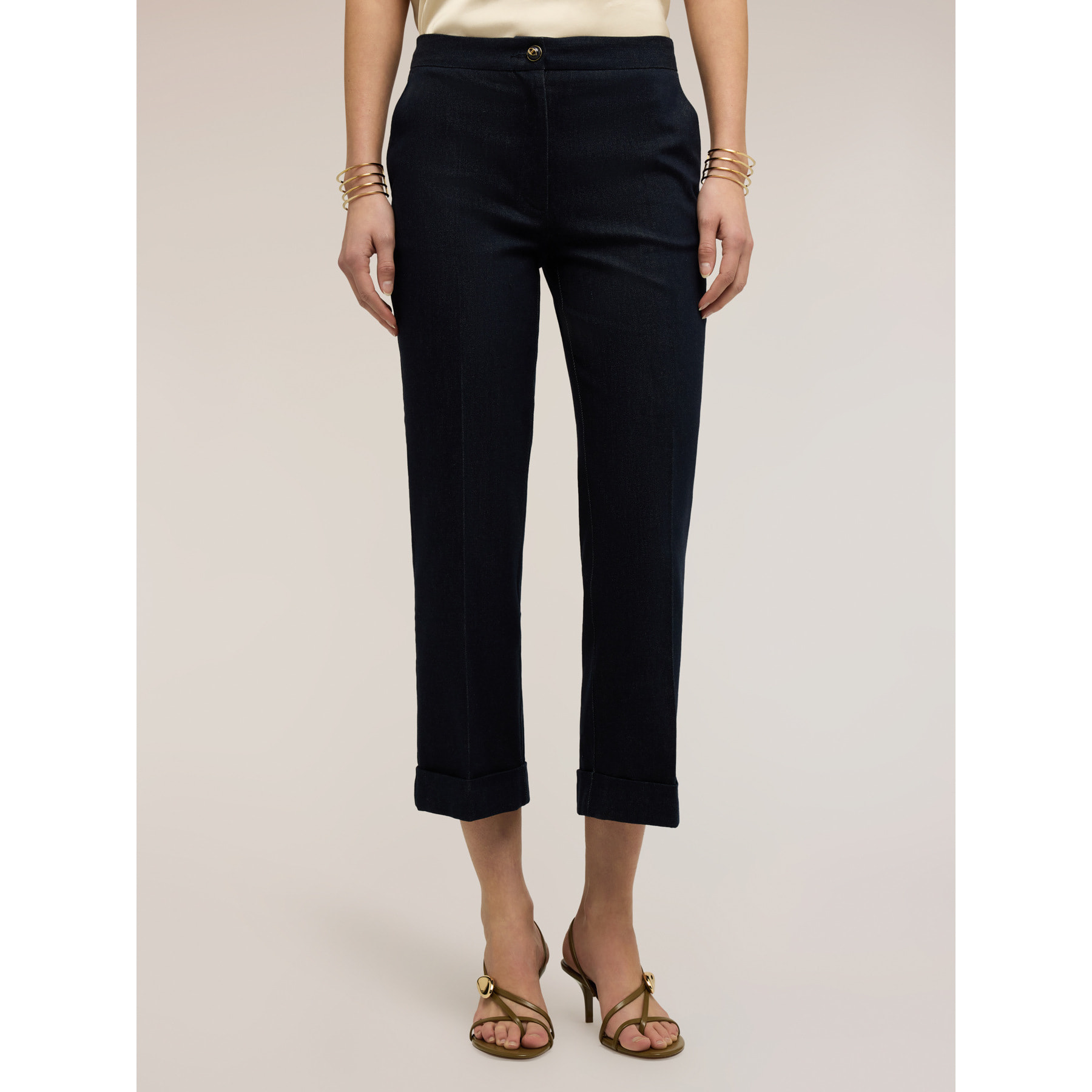 Motivi - Jeans cropped con dobladillo - Azul