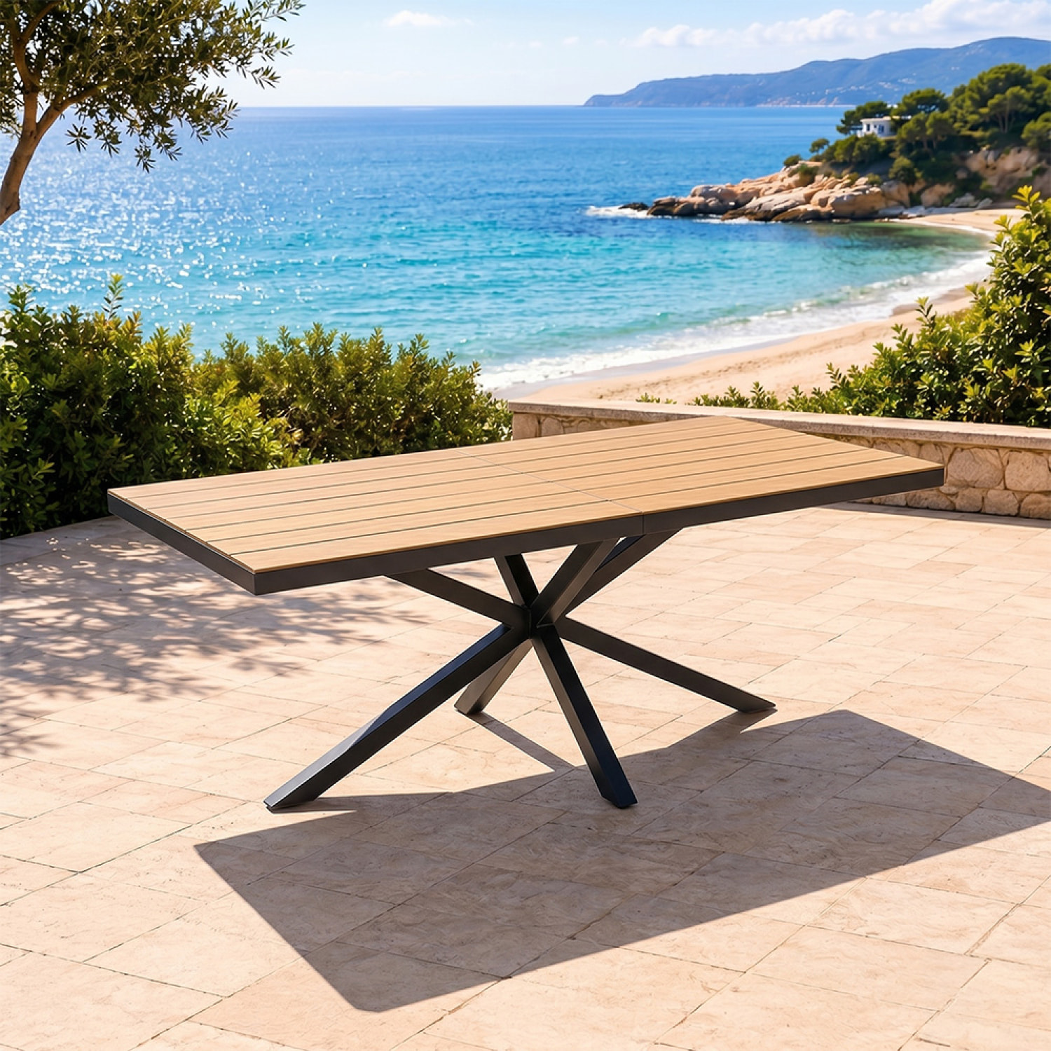 Table de jardin 8 places effet bois 190cm SODRE